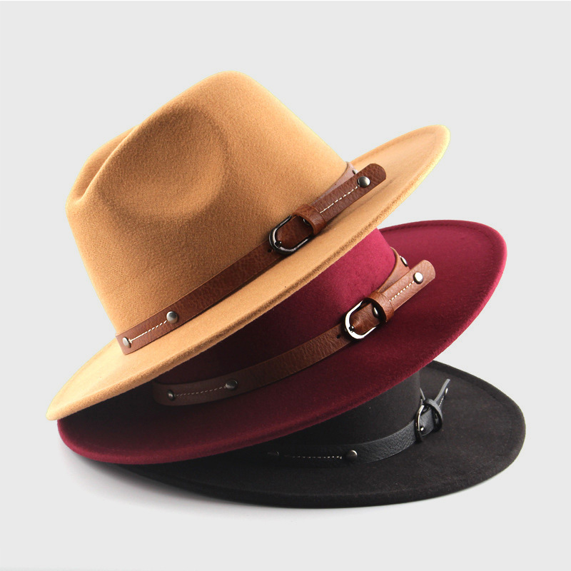 Fedora Hat Wool - ขนสัตว์ Fedora หมวกสําหรับหมวกผู้หญิงผู้ชายฤดูหนาวฤดูใบไม้ร่วงแฟชั่นโบสถ์แจ๊สหมวกไวกิ้งอังกฤษแบน Brim Felt หมวกกลางแจ้ง