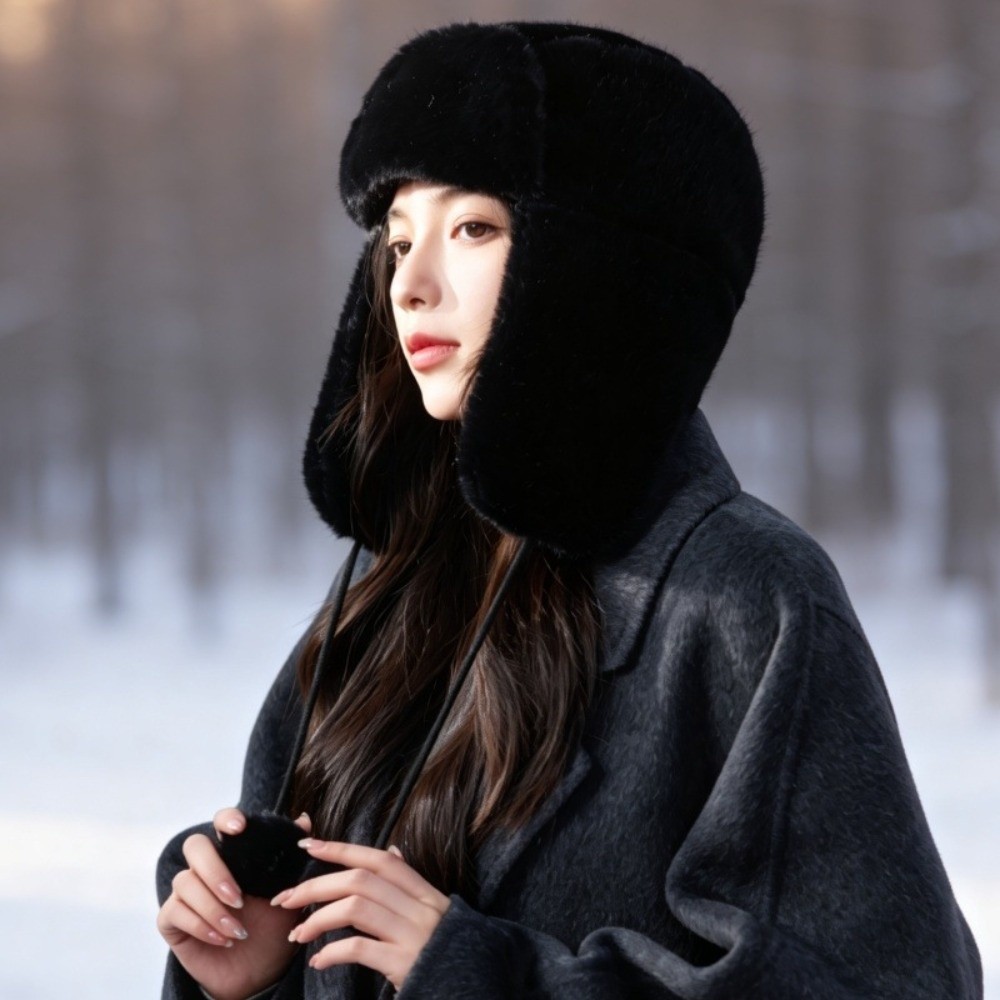 Trapper Hat Ear Flap - หมวกกันหนาวโพลีเอสเตอร์แบบมีที่ปิดหู กันลม พร้อมพู่ตกแต่ง ขนาด 52 ซม.