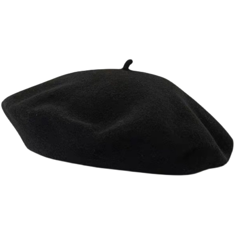 Beret French Wool - หมวกเบเร่ต์ผ้าขนสัตว์คลาสสิกสำหรับผู้หญิง สีพื้น สไตล์ฝรั่งเศส พร้อมปมด้านบน หนา อบอุ่น