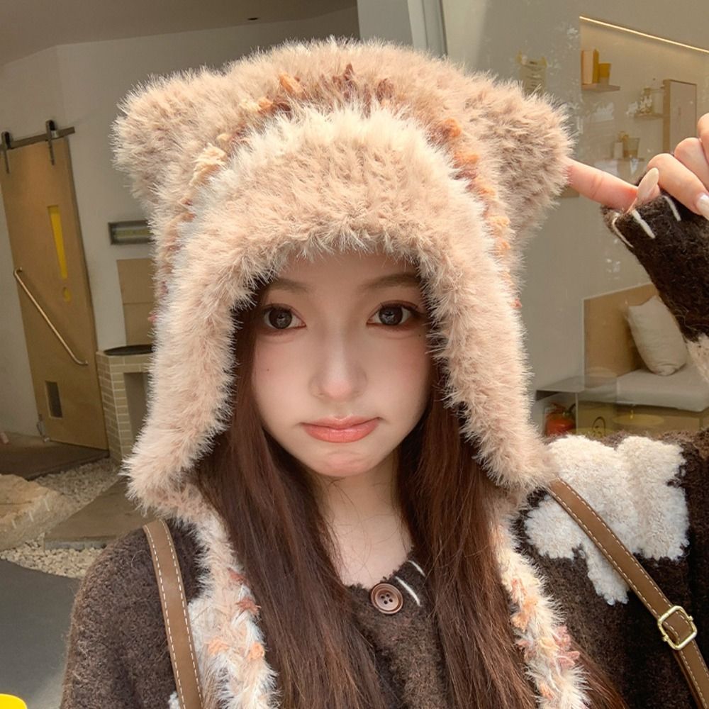 Trapper Hat Ear Flap - หมวกหูแมวโพลีเอสเตอร์น่ารัก ขนาดเดียว พร้อมที่ปิดหู ปรับขนาดได้ 56-58 ซม.